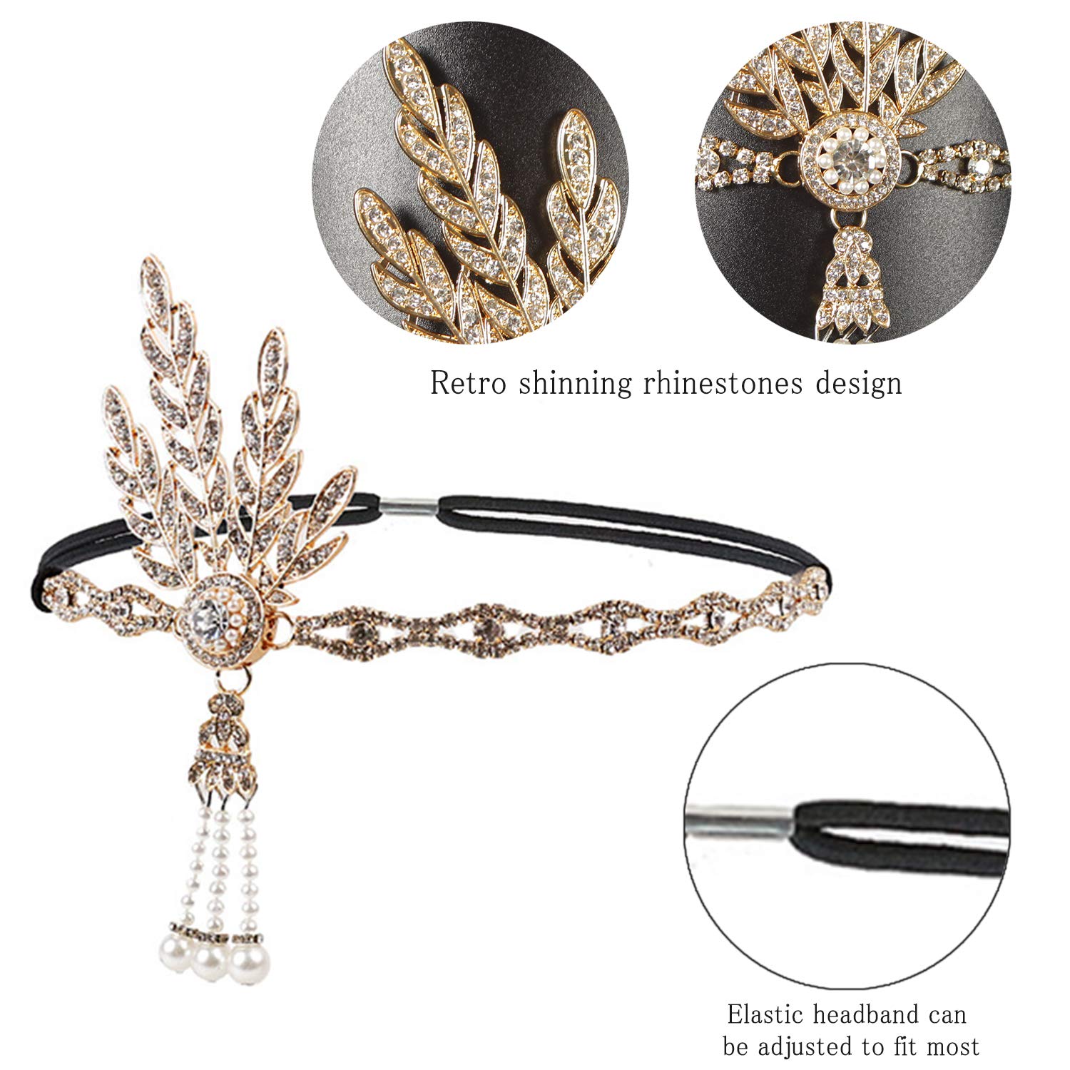 Ensemble Charleston Gatsby Femme 7 Pièces Costume Années 1920 IHUFeather - Set 7 Pièces Gatsby - Bandeau Plumes, Collier, Gants - Vert Accessoires Années Folles