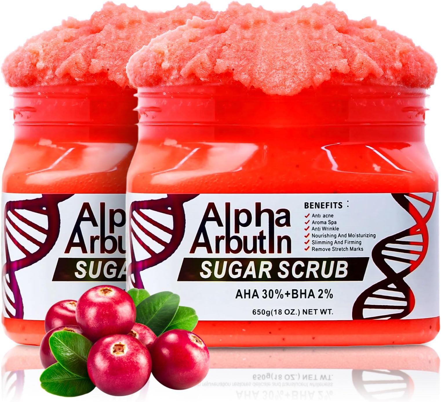 Alpha Arbutin Sugar Body Scrub, AHA + BHA, Anti-Acne, Anti-Wrinkle, Nourishing and Moisturizing Formula, 18 Oz (1)