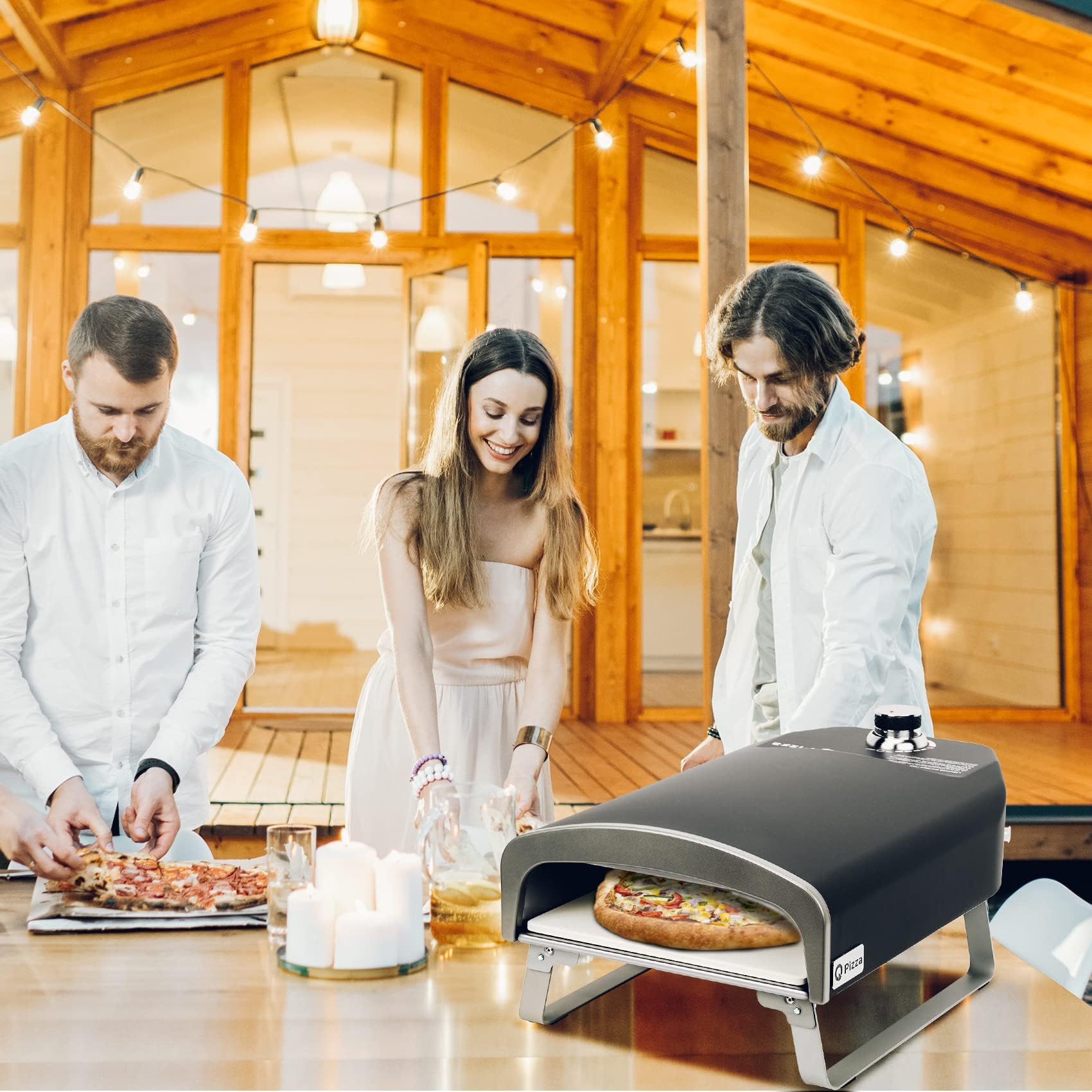 Q Pizza - Forno per pizza a gas con regolatore e pietra per pizza da 33 cm, 50 mbar, 500 °C