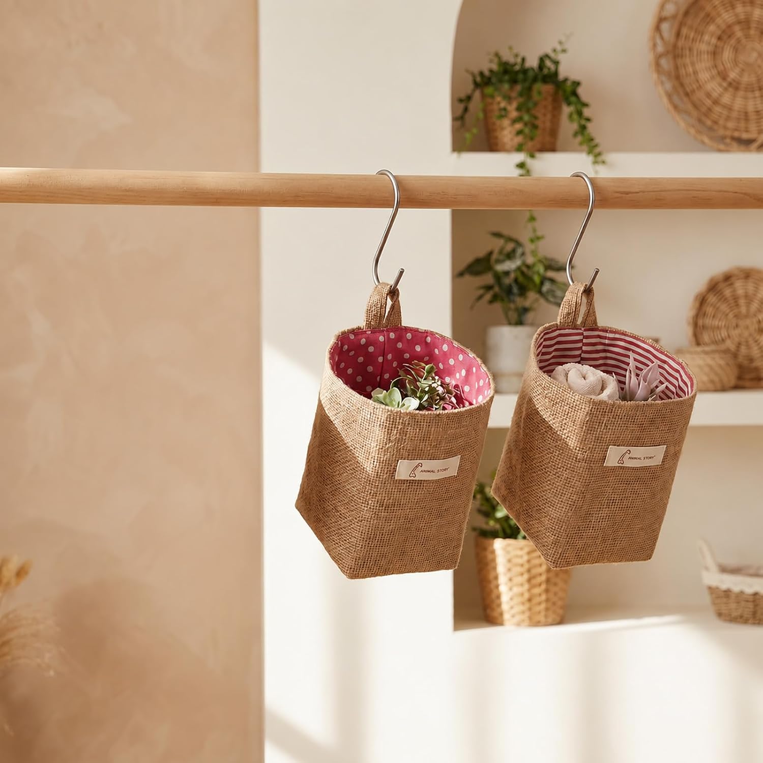 2 Pack Small Hanging Basket Storage Jute Hanging Wall Storage Baskets
