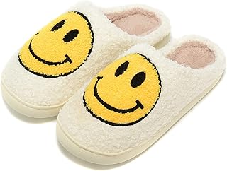Retro Fuzzy Face Slippers for Women Men, Retro Soft Fluffy Warm Home Non-Slip Couple Style Casual Smile Face Slippers Indoor Outdoor Anti-Skid Warm Cozy Foam Slide Fuzzy Slides with Soft Memory Foam Shoes - Buy now