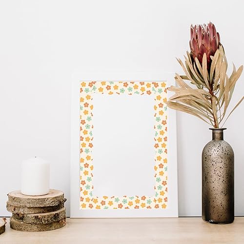 Miniatura 7 de Whaline Bordes de tablero de anuncios retro Groovy de los años 70 de 82 pies, diseño de cara de flores pastel, decoración a cuadros, bordes