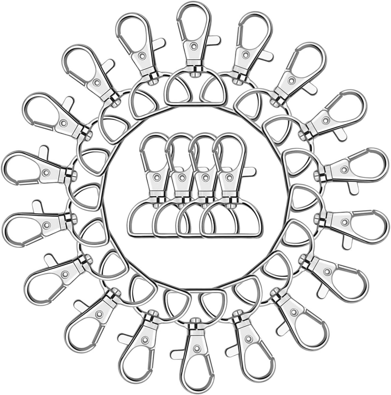 Key Chain Clip Hook, Anezus D Ring Clip Keychain Lanyard Swivel Snap Hooks Clip on Key Ring for Crafts and Purse Hardware (1 inch)