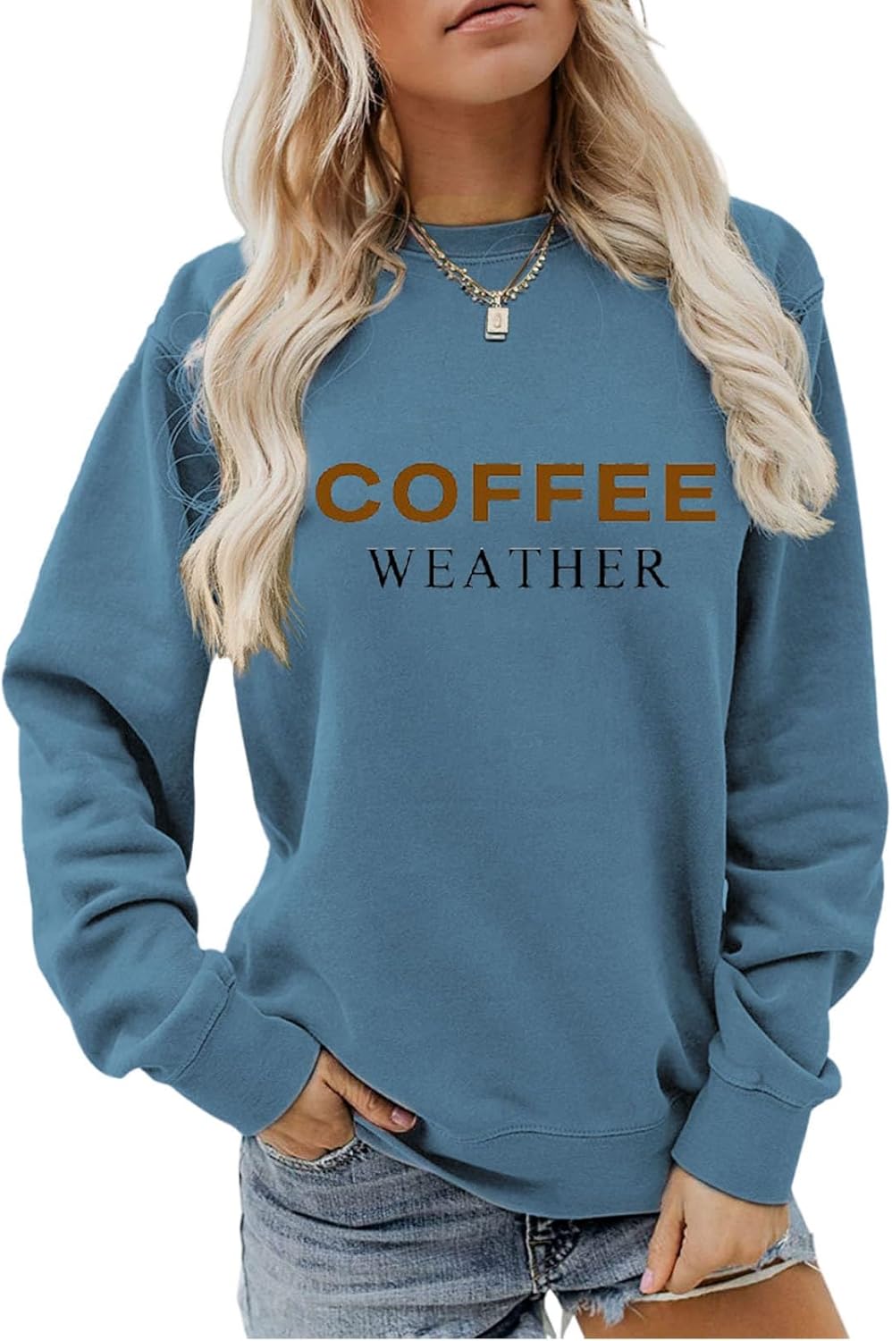 Coffee Weather Sweatshirt Women Crewneck Fall Season Long Sleeve Cozy Weather Casual Loose Coffee Lover Pullover