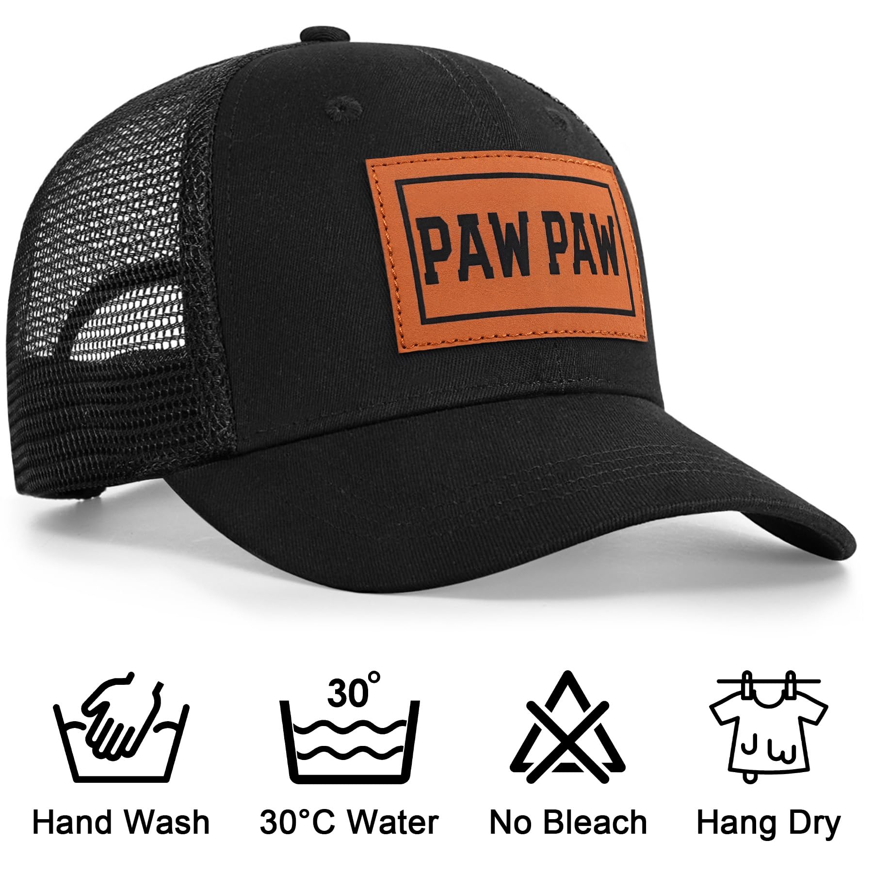 Great for Grandpa, Papa Gifts from Grandkids - Black Trucker Hat with Vintage Leather Patch