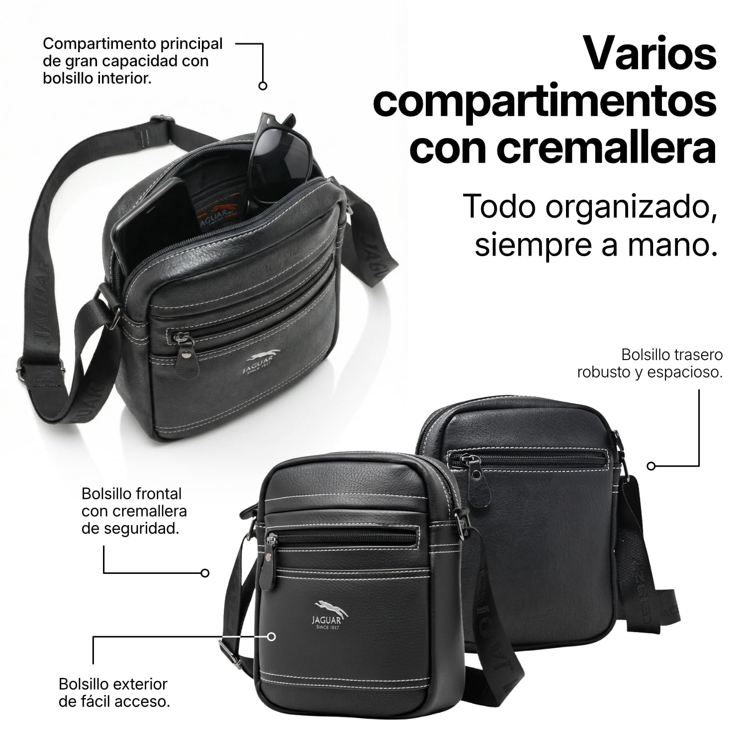 JAGUAR Bandolera Cruzada Hombre Elegante – Bolsos para Hombre Modernos y Cómodos | Bolsos Bandolera Grandes para Viajar, Ir a la Oficina o Uso Diario