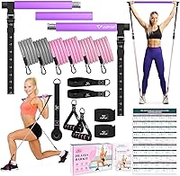 Vista 10 de Kit de barra de pilates con bandas de resistencia, barra multifuncional de yoga y pilates con hebilla de ajuste de metal resistente, kit de barra