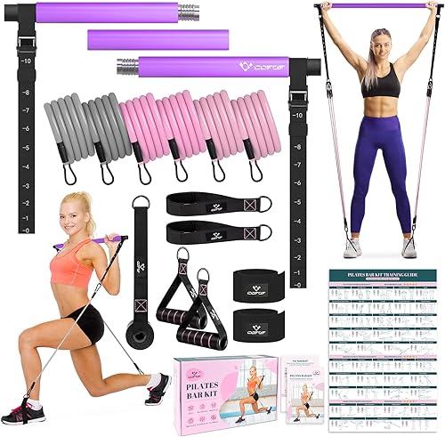 Miniatura 10 de Kit de barra de pilates con bandas de resistencia, barra multifuncional de yoga y pilates con hebilla de ajuste de metal resistente, kit de barra de