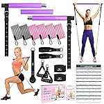 Pilates Bar Kit with Resistance Bands, Multifunctional Yoga Pilates Bar with Heavy-Duty Metal Adjustment Buckle, Portable Home Gym Pilates Resistance Bar for Women Full Body Workouts(20-150LBS)-Purple