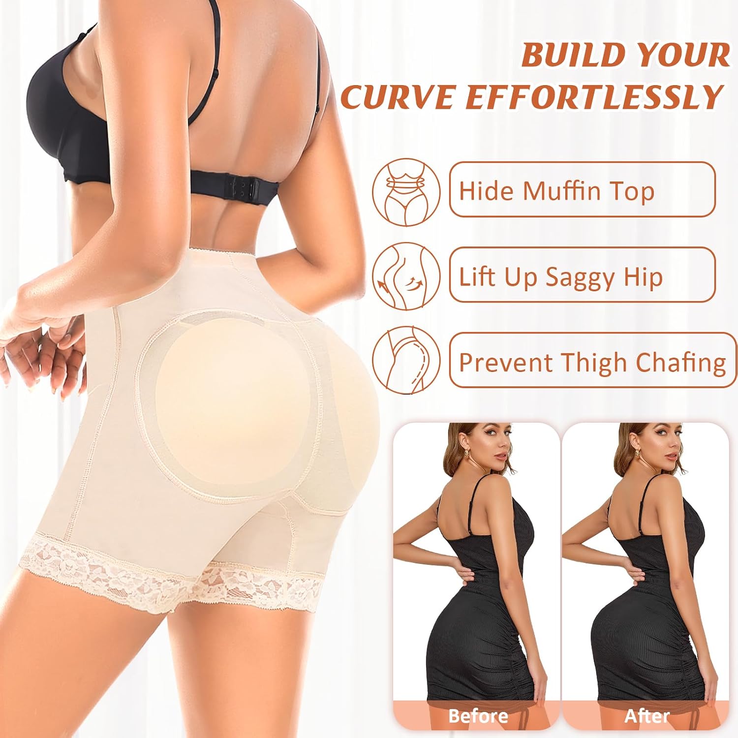 Ganado Padded Underwear for Women Butt Lifter Panties Booty Pads Butt Enhancer Lace Boyshorts Shapewear