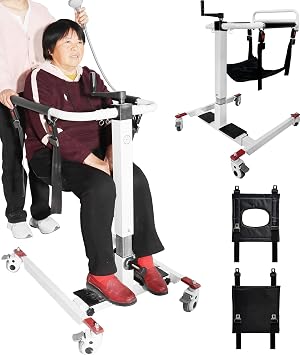 4 in 1 Patient Lift Patient Transfer Chair for Home, Bed to Toilet Transfer Chair, Lightweight Transfer Wheelchair Lift for Patients, Height/Width Adjustable, Easy to Use