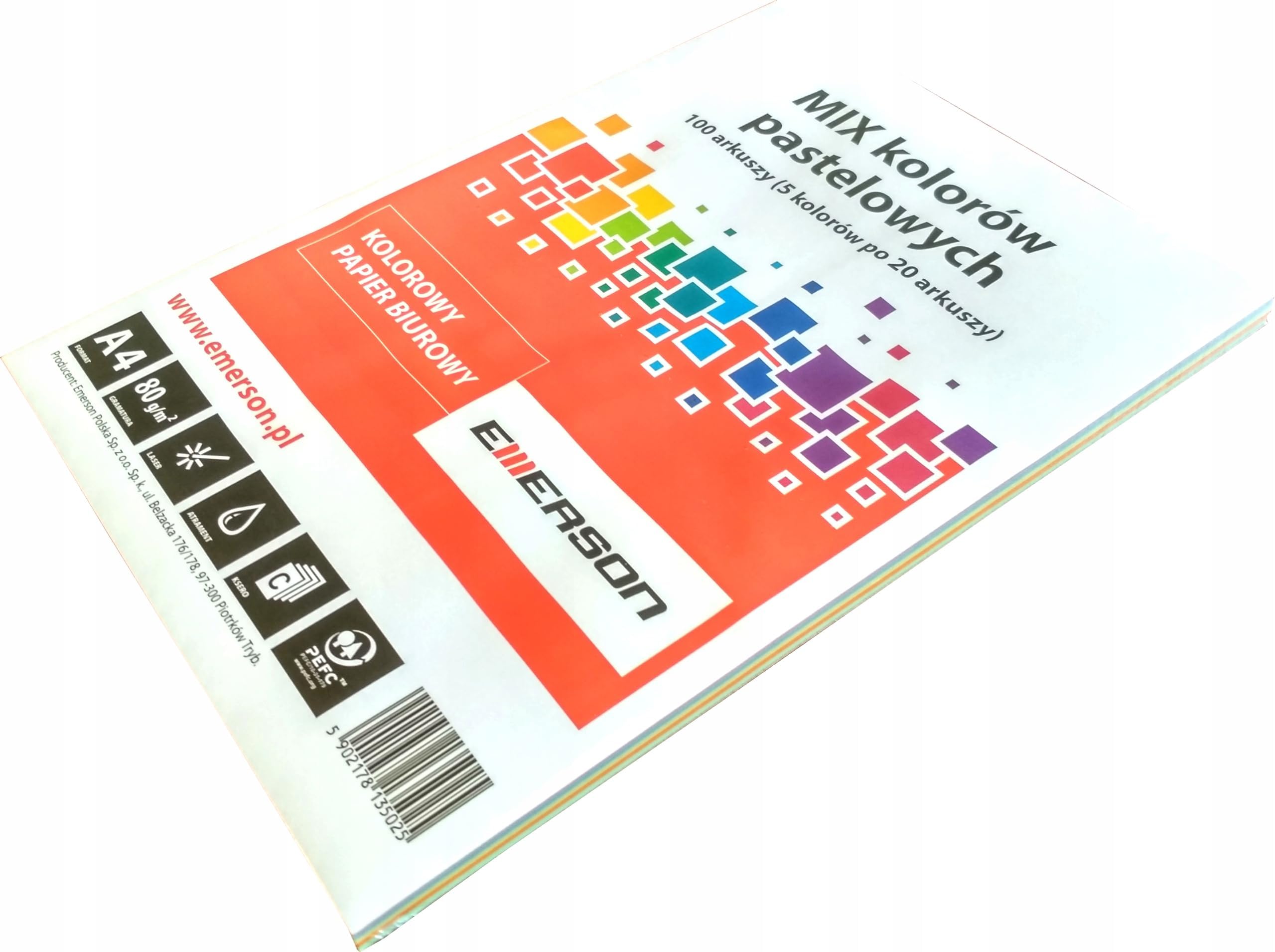 Emerson Coloured Printer Paper Copy Paper Pastel Colours Mix A4 5 x 20 Sheets 80 g/m2 210 x 297 mm 100 Sheets Printers: Laser, Inkjet, Photocopier, Fax, Crafts