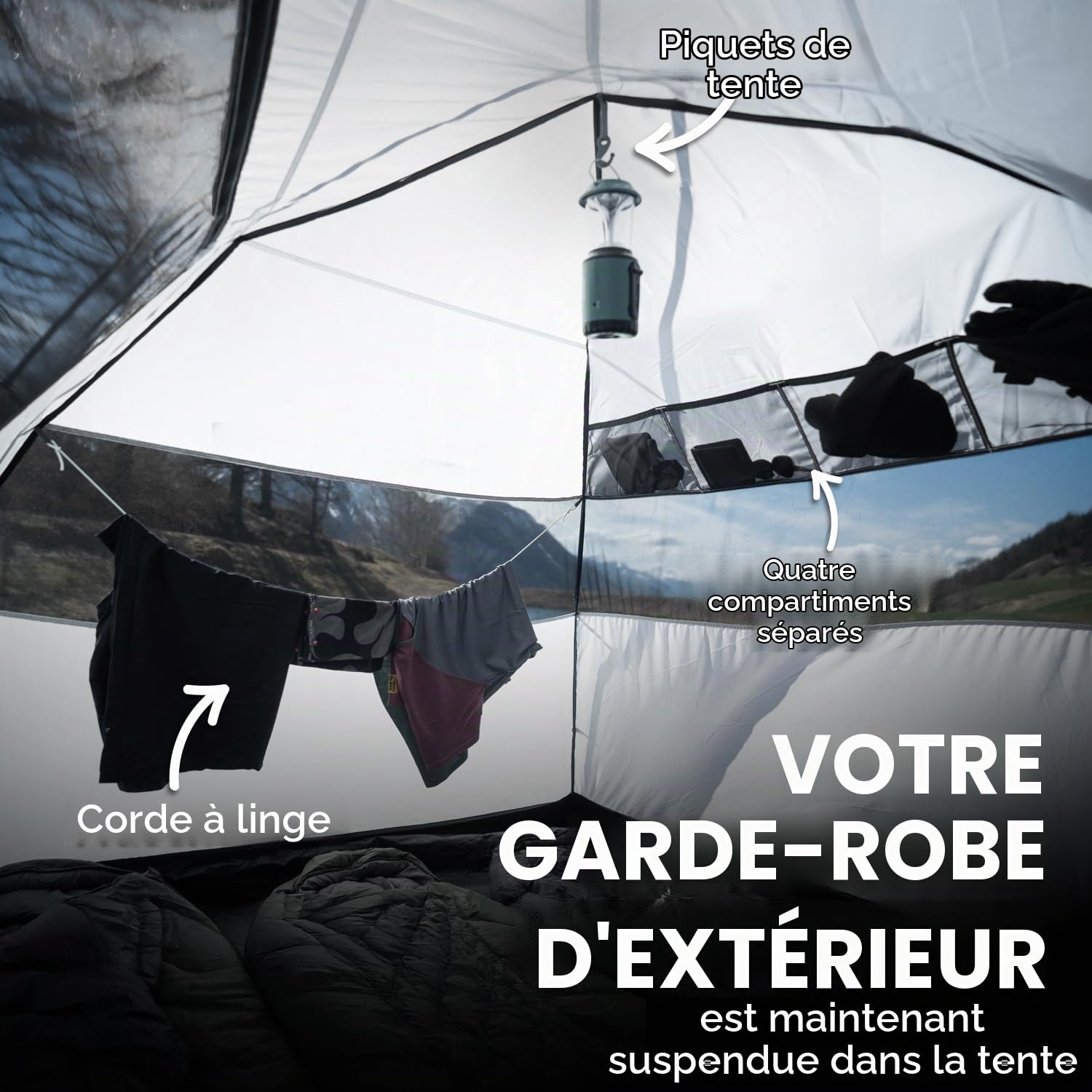 Tente de camping pour 2 et 4 personnes, double paroi avec protection anti-moustiques, montage rapide, imperméable, coupe-vent et respirante, légère, pliable avec sac de transport, idéale pour