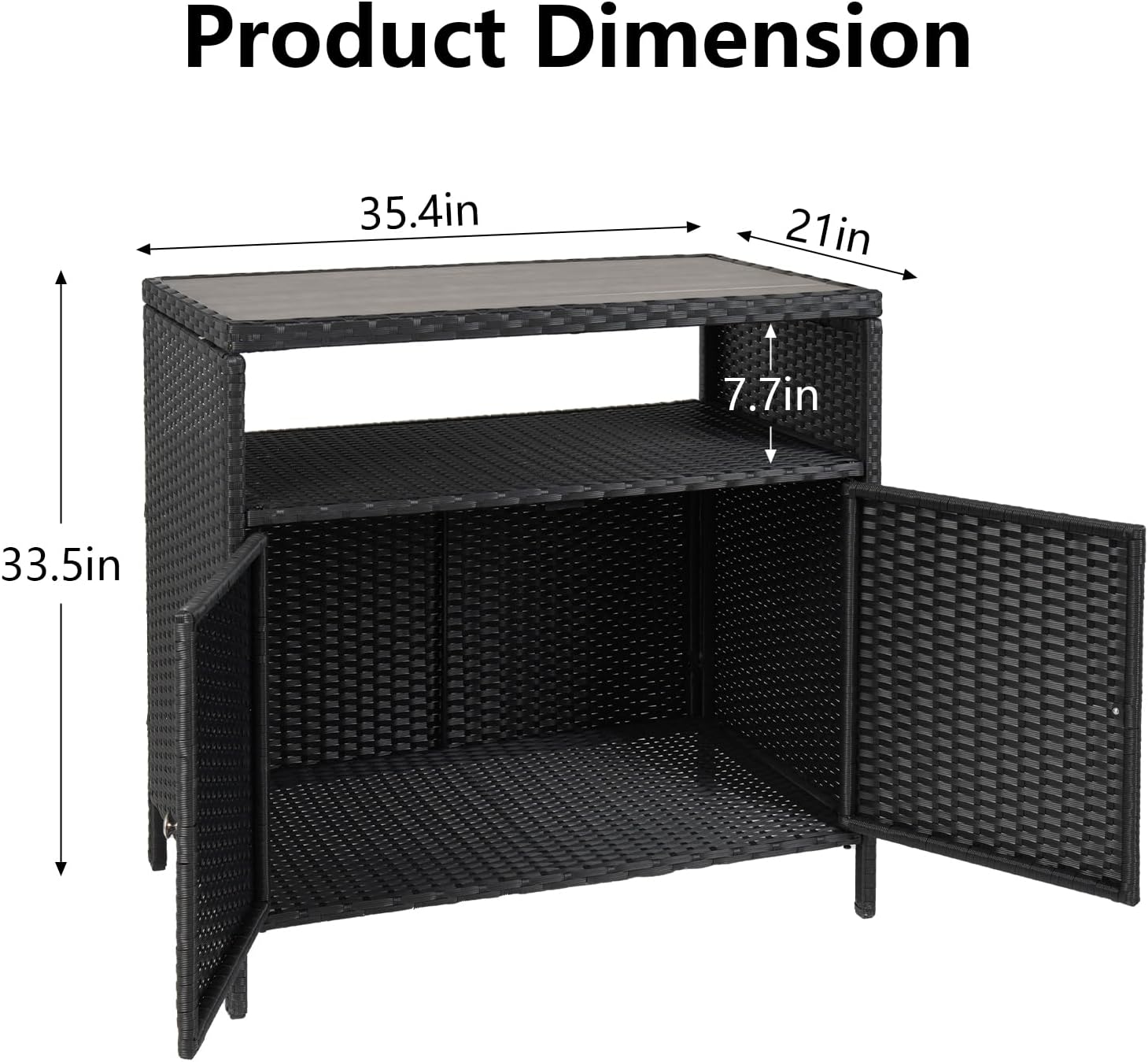 TrailBlaze Outdoor Storage Cabinet with Wicker Wood Tabletop, Patio Bar Table with Two Doors and Shelves, Weatherproof Wicker Buffet Cabinet Storage Console Table for Garden, Poolside, Pool, Grey