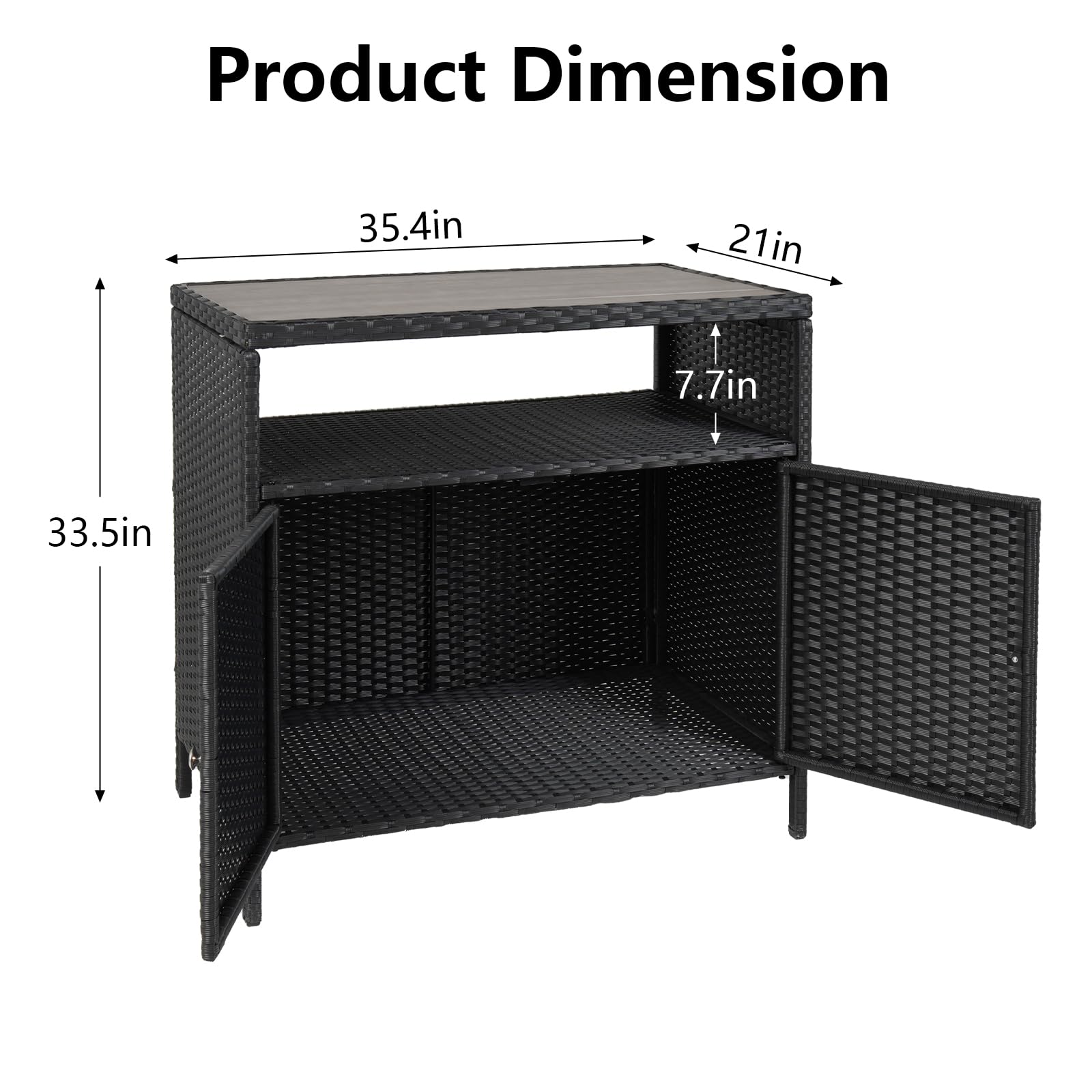 GarveeLife Outdoor Schrank aus PE Rattan mit Ablagefläche, wasserabweisender Aufbewahrungsschrank für Terrasse Balkon, Schwarz