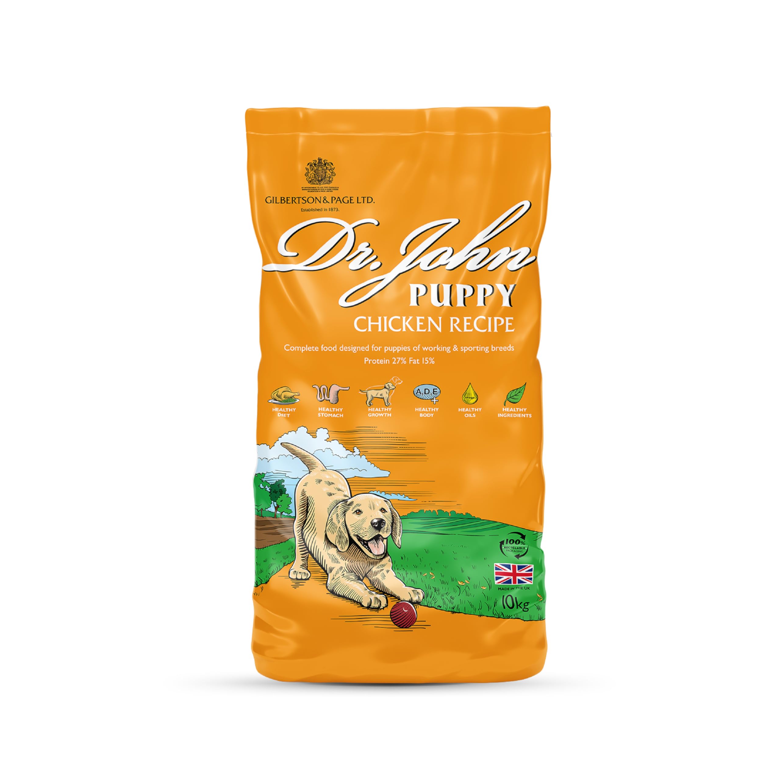 Dr John Dry Puppy Food 10kg with Omega-3s - Chicken Recipe - Complete Nutrition for Puppies of Sporting Active Breeds - Junior High Protein Dry Dog Food.