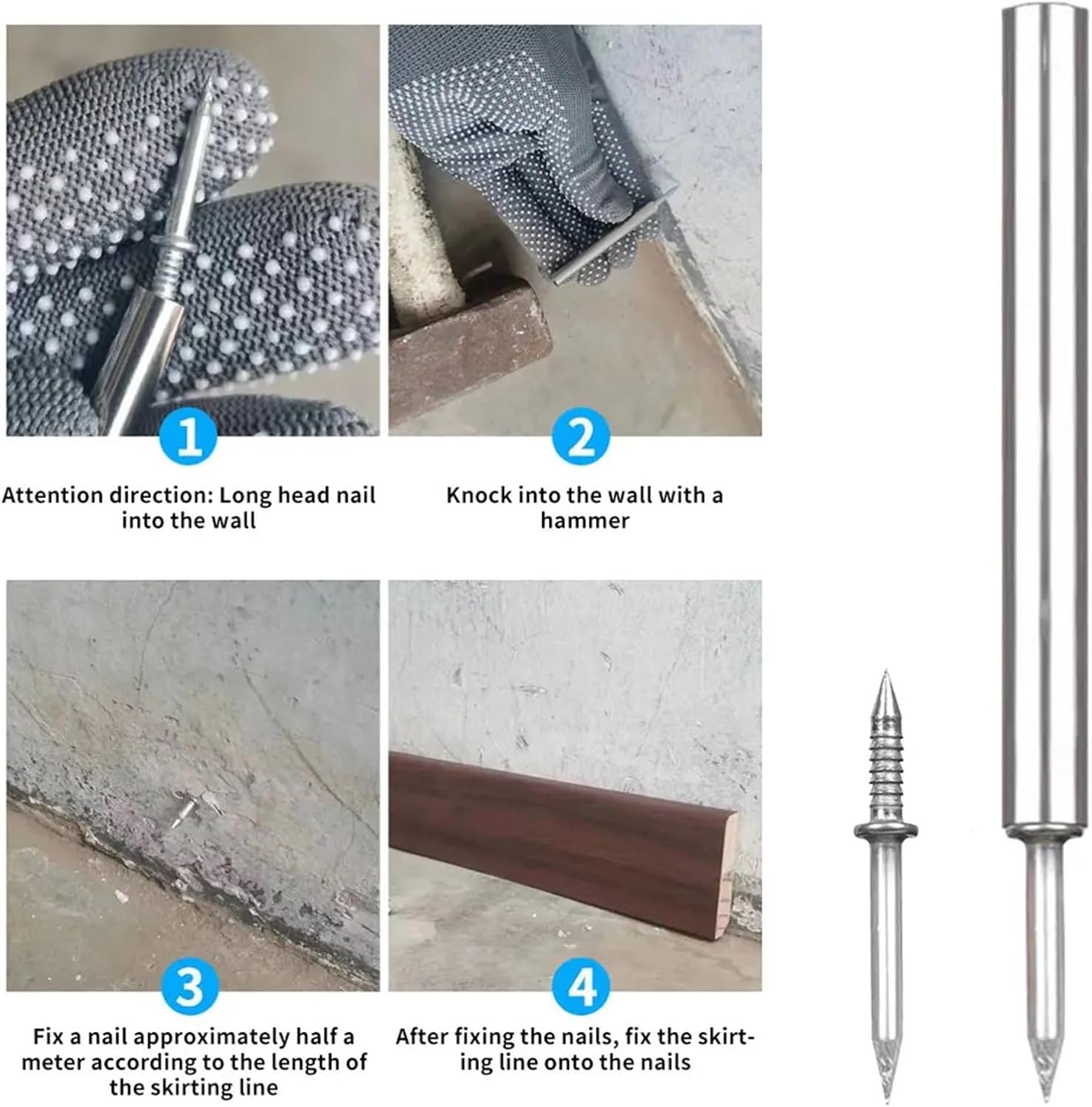 Double Sided Nails High-Strength Skirting Installation And Fixation Two-Way Horn Nails Invisible Seamless Nail For Solid Wood Trim(1000pcs)