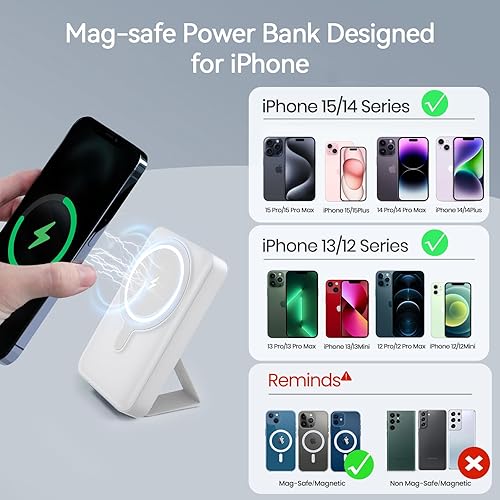 Miniatura 4 de LVFAN Cargador portátil inalámbrico magnético cargador portátil de 10000 mAh cargador inalámbrico de 15 W carga rápida inalámbrica PD de 22 W USB-C