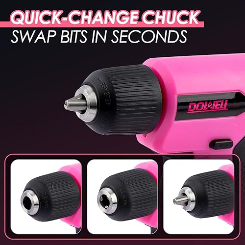Miniatura 5 de DOWELL Juego de herramientas de taladro inalámbrico de 8 V, 58 unidades, LED integrado, velocidad variable, cable de carga tipo C, funda moldeada