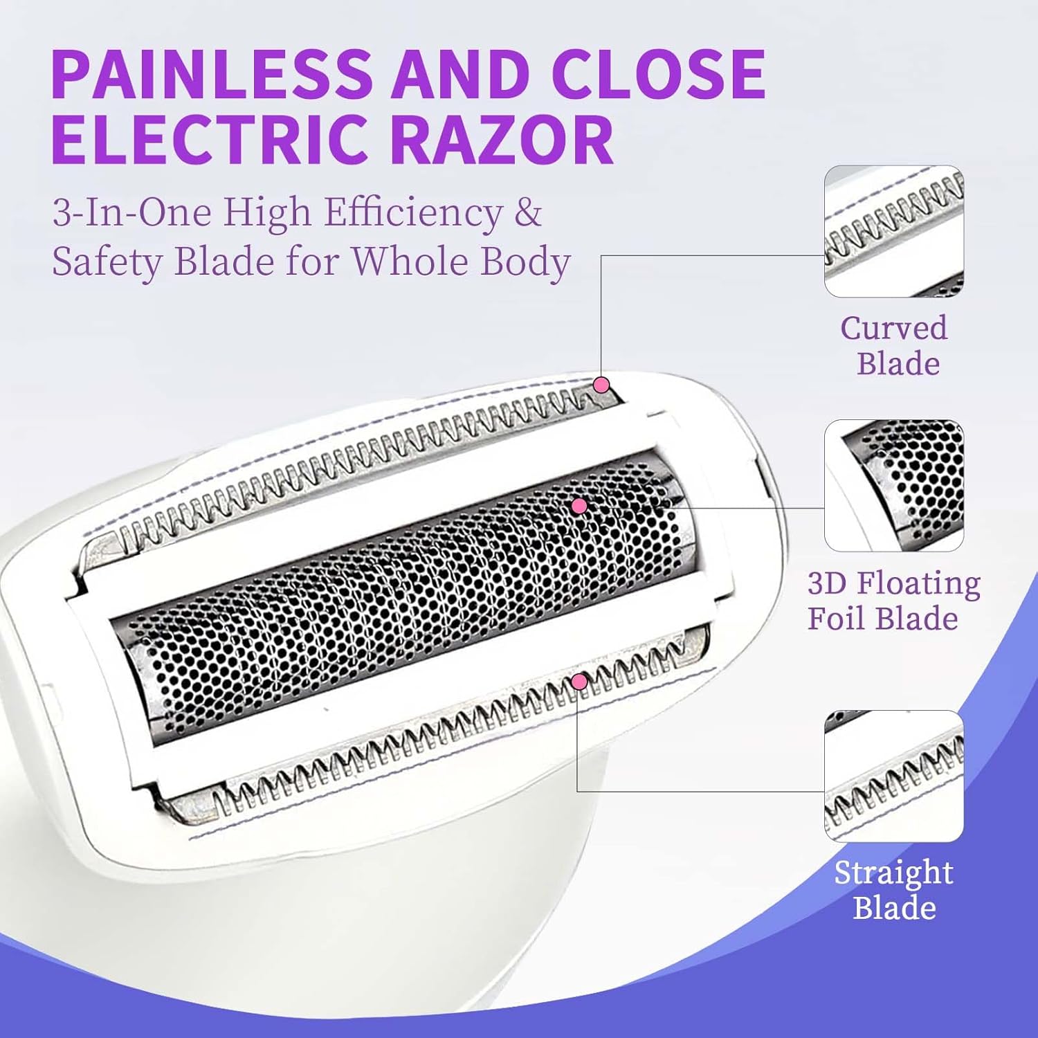 7-in-1 Bikini Trimmer for Women - Painless Electric Razors for Silk Skin, Body Hair Trimmer for Face Legs Underarms, Waterproof Wet & Dry Rechargeable Lady Shaver with USB Dock, IPX7, White - Image 8