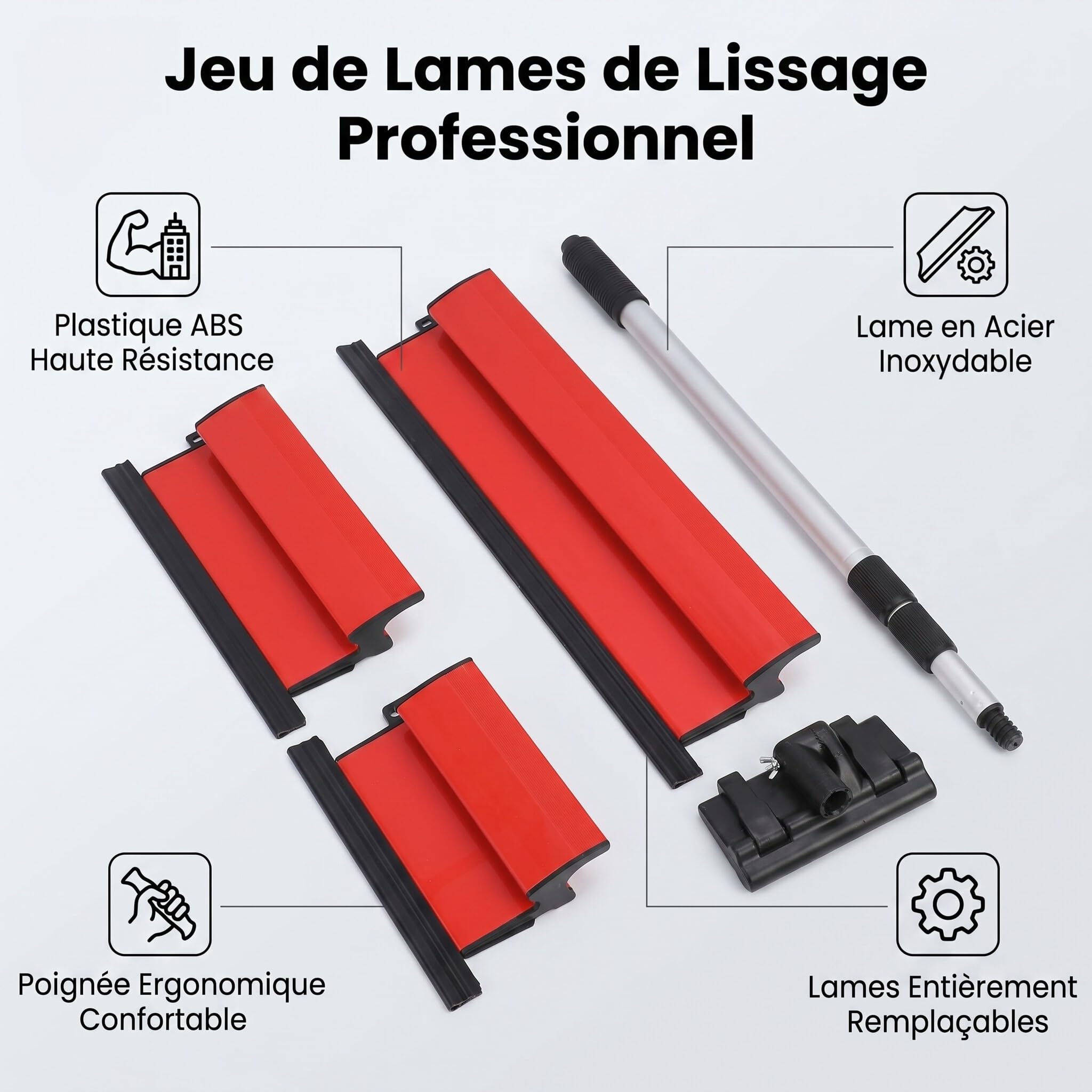Set Cuchillas Paneles Yeso Acero Varilla Ajustable | Espátula Alisar Yeso, Herramienta Construcción, Acero Inoxidable, Varilla Ajustable, Paneles Pared Techo
