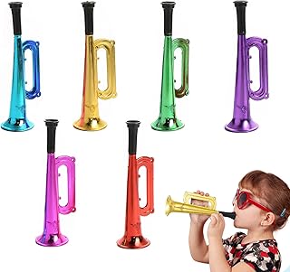 JINJUMEI Pack of 6 Trumpet Noise Maker, Cheerleading Noise Maker, Trumpet Model Horn Toy, Plastic Musical Instruments, Horn Blow Very Loud Party Noisemaker Cheering Props