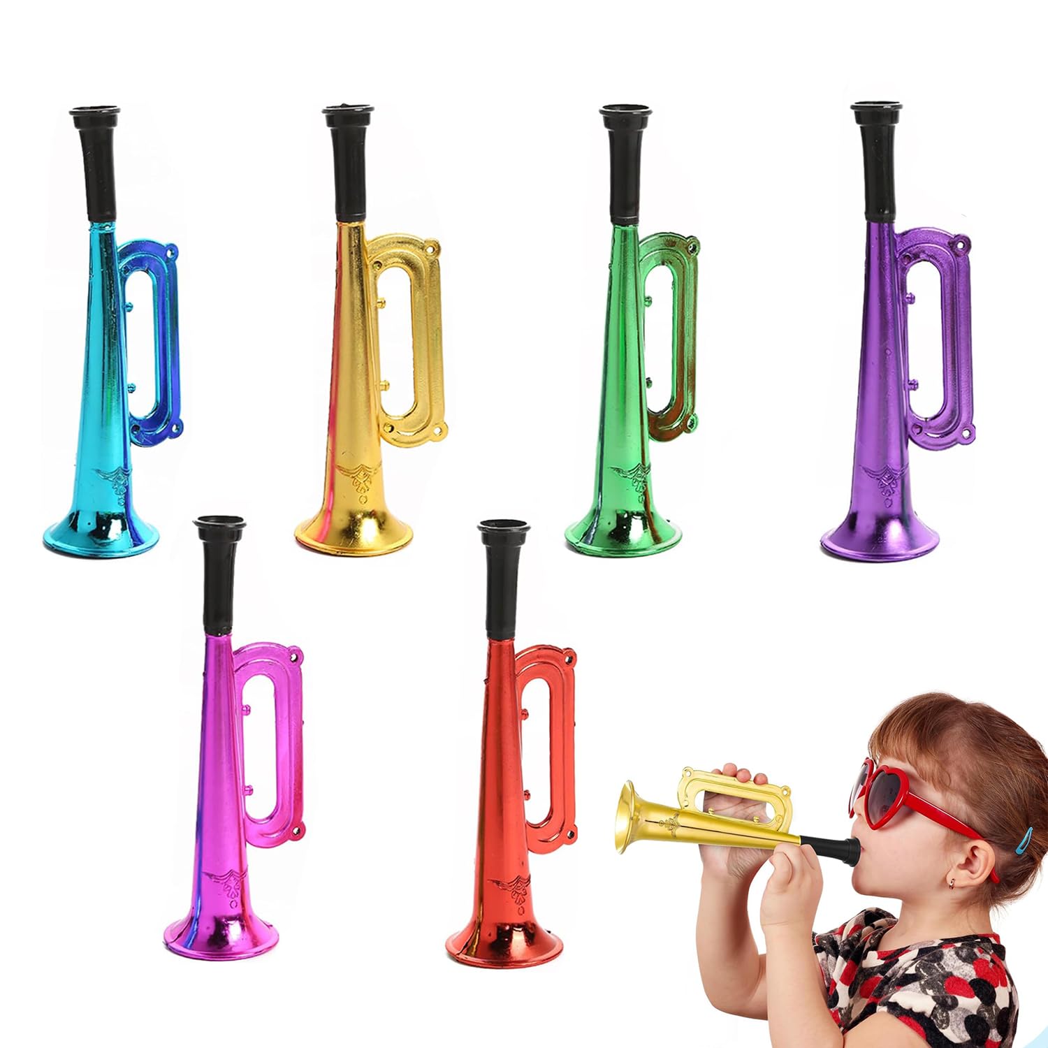 6 Piezas Bocina Trompeta De Juguete, Trompeta Porristas Bocina, Musicales de Plástico, Bocina Muy Fuerte Apoyos Alegría Noisemakers, Accesorios para Fiesta Favor Regalo Niños Juguete