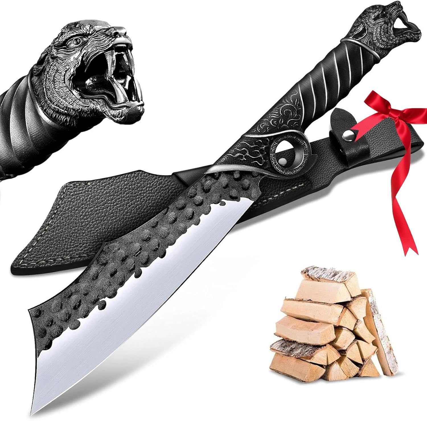 Purple Dragon Heavy Duty Machete for Cutting Trees – Japanese Survival Machete with Tiger Head Handle, Gardening Machetes with Leather Sheath, Yard Work & Outdoor Machetes, Christmas Gifts for Men