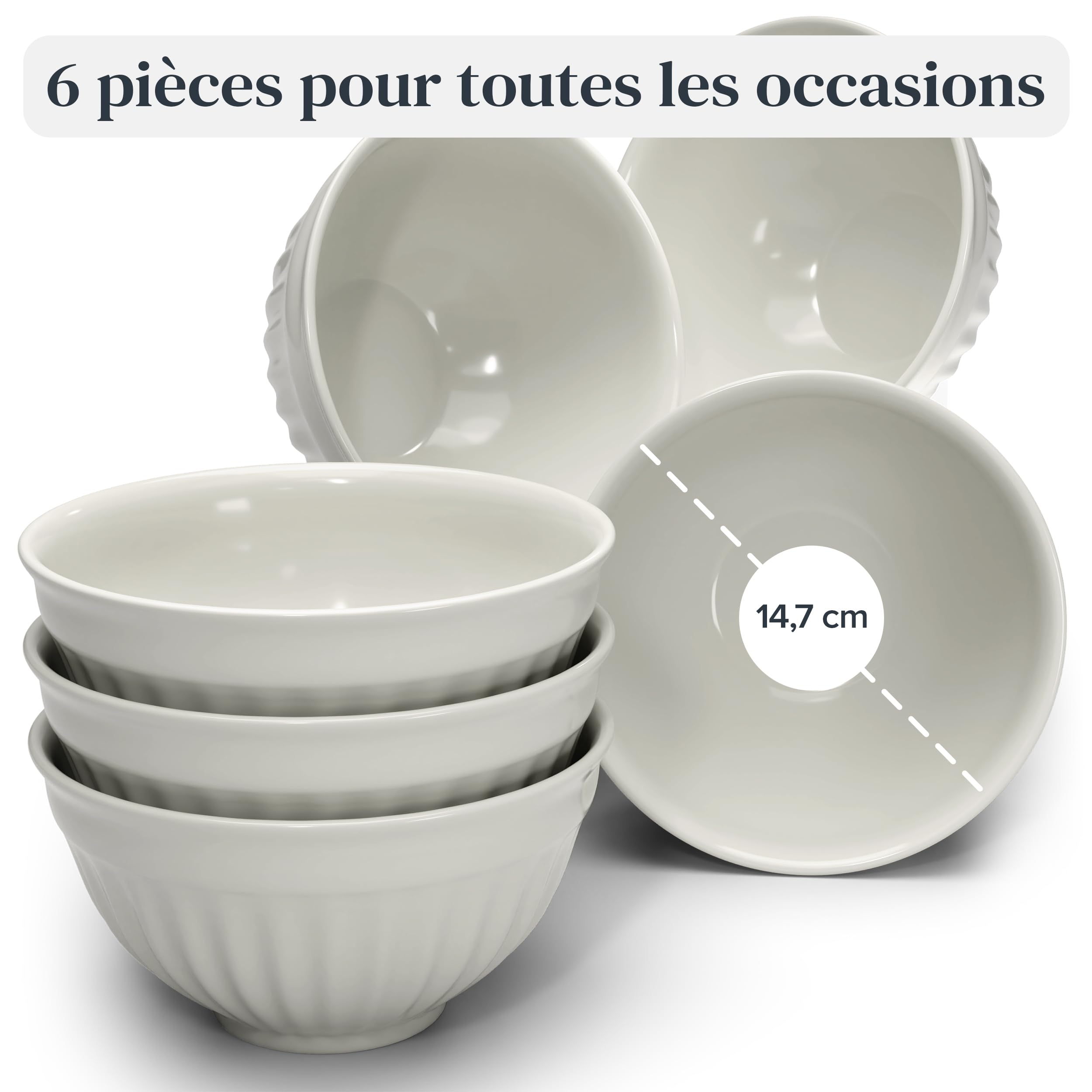 Ceramiczne miseczki na musli dla 6 osób, zwycięzca testu Hygge, fantastyczny skandynawski zestaw misek do musli, mała miska, miska na musli – Pure Living w kolorze beżowym