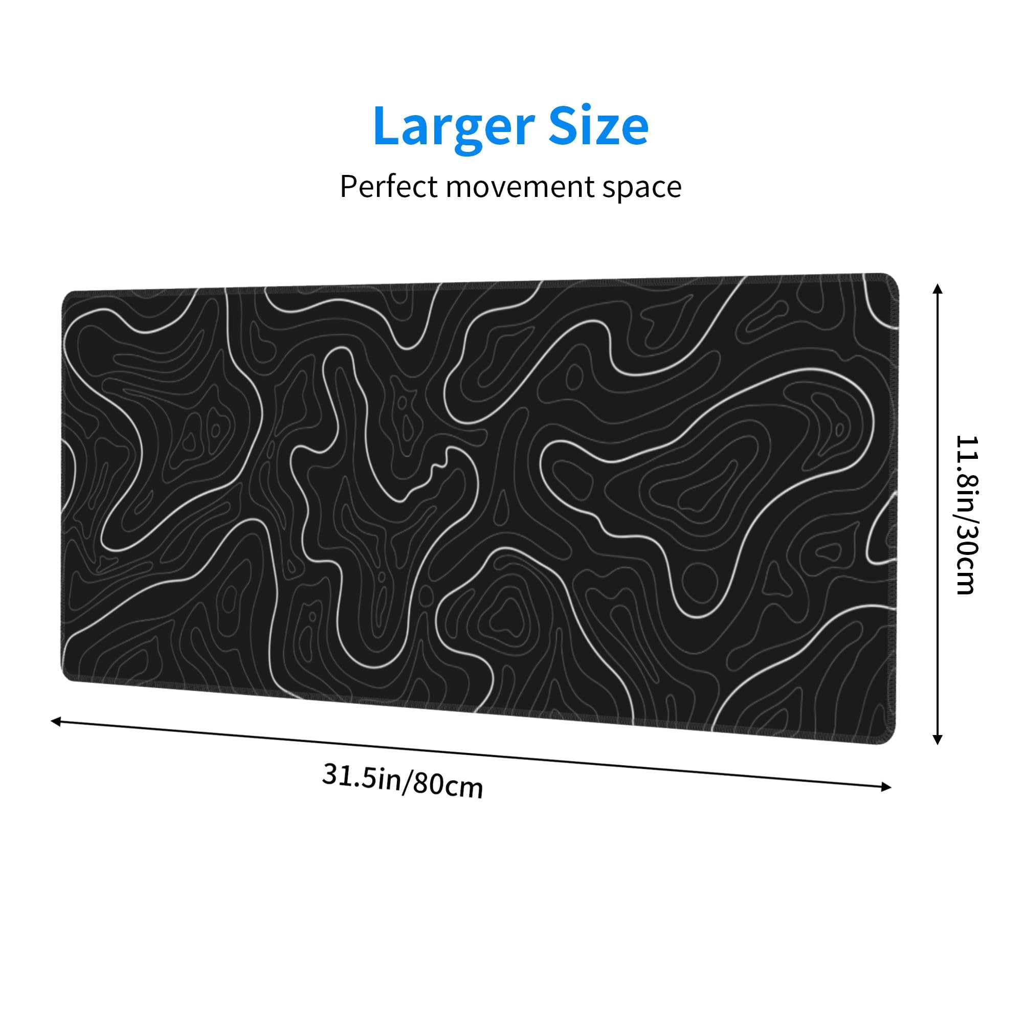 UJoowalk Tappetino Mouse Topografico 80x30 Cm, XL, Da Gioco E Lavoro, Base Antiscivolo, Design Minimalista Nero