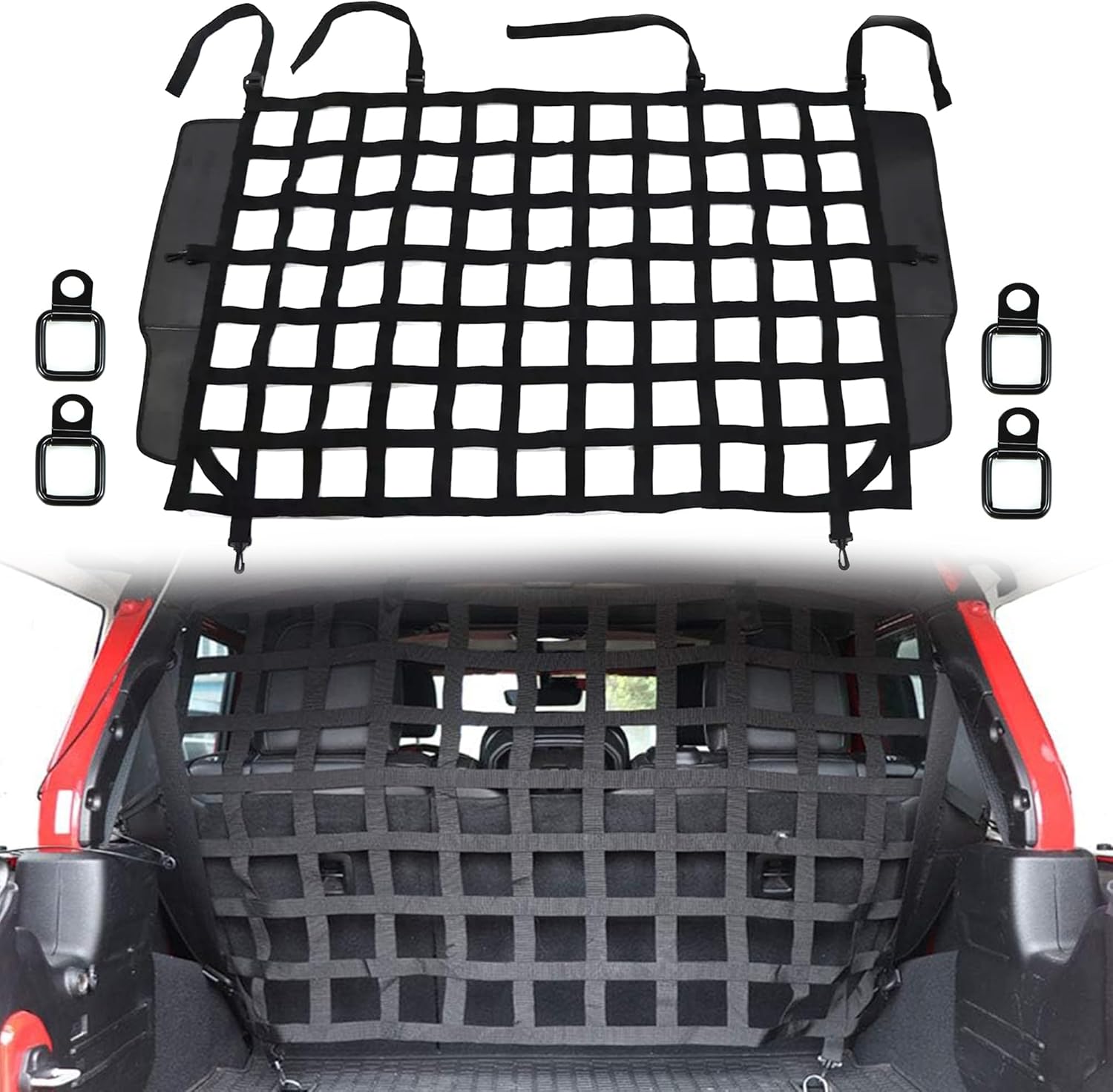 G Dog Barrier Rear Cargo Net Compatible with Jeep Wrangler Accessories JK JL Unlimited Sahara 4-Door 2007-2025, Safety Mesh Pet Divider for Medium, Large Pets, Easy to Install