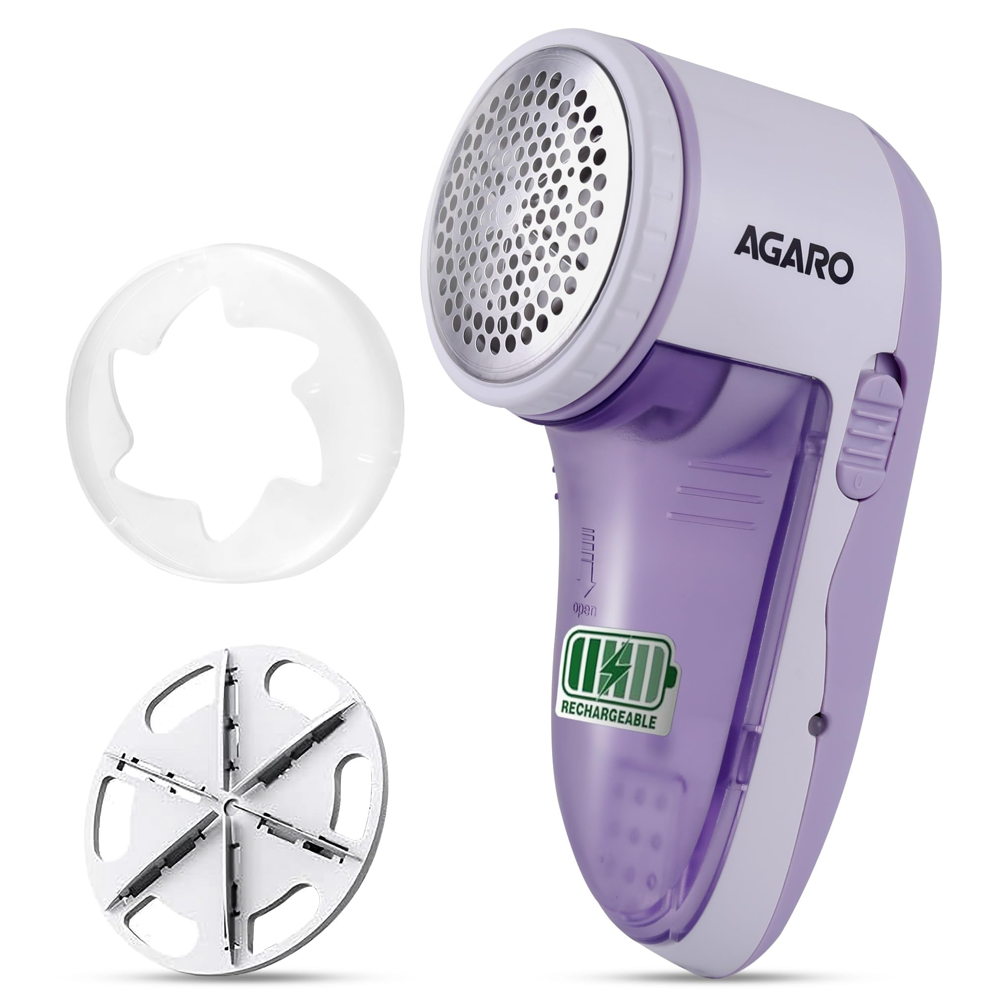AGARO 2419 Lint Remover, Electric Fabric Shaver, Rechargeable, Stainless Steel Blades, Portable, Multi-Functional Fuzz Remover from Woollen Sweaters, Coat, Blankets, Jackets, Carpets, Burr Remover