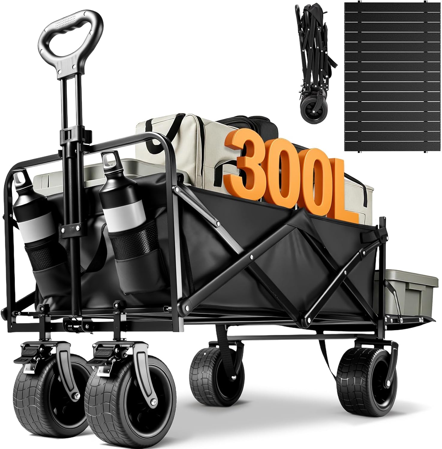 Aasnsn キャリーワゴン 【300L大容量 耐荷重250kg 長物対応 後部展開可】 キャリーカート テーブル付き ボトルポケッ