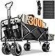 キャリーワゴン 【300L大容量 長物対応 後部展開可 耐荷重250kg】 キャリーカート テーブル付き ボトルポケット付き アウトドアワゴン キャンプ 折りたたみ ワンタッチ収束式 軽量 静音 キャンプ・引越し・BBQ・買い物・釣り・ゴミ出し・運動会 ブラック(テーブル付き)