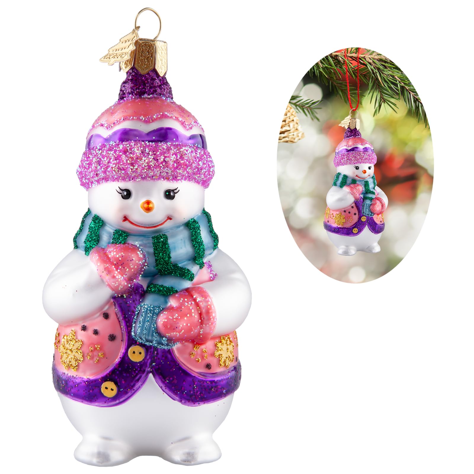 Bonhomme de neige en verre incassable déco sapin Noël violet durable