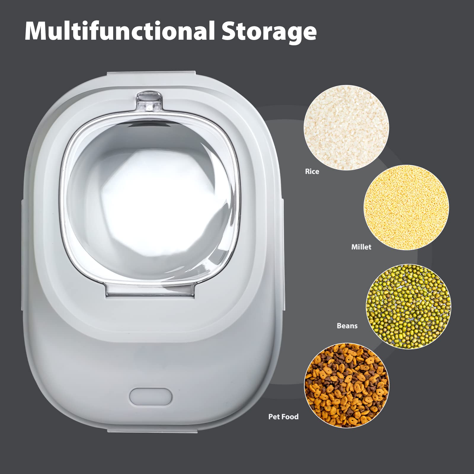 Viretec Contenedor de almacenamiento de alimentos de arroz, dispensador de almacenamiento de alimentos plegable herméticamente grande con tapa de bloqueo y rueda enrollable, soporte de cocina para