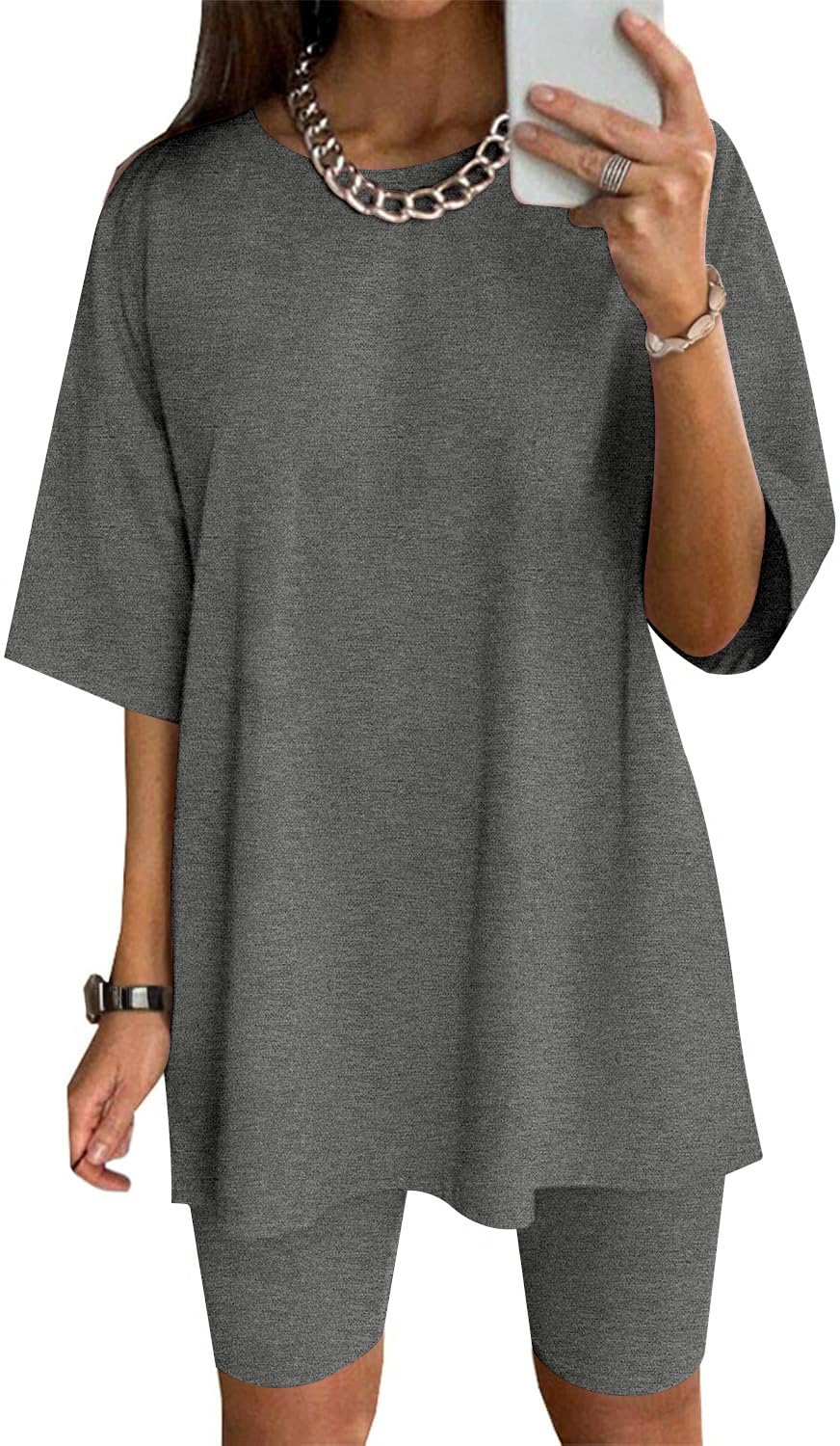 Ekouaer Women Cotton Lounge Sets Summer Outfits T-Shirt Top and Biker Short Set 2 Piece Matching Tracksuit S-XXL