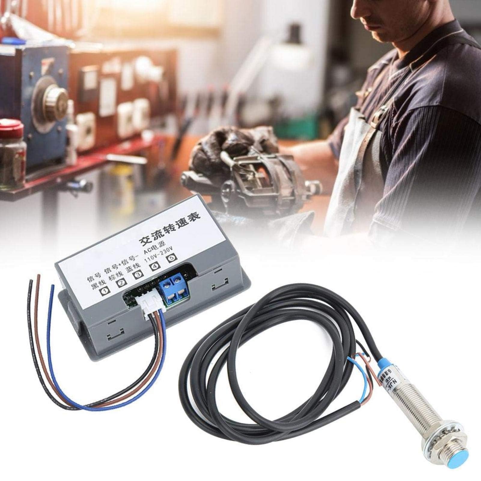 Tachymètre d'Affichage Numérique, Compte-tours numérique 4 à LED chiffres de Digiten, Panneau de Compteur de Vitesse RPM Capteur NPN d'Effet Interrupteur Proximité pour Bande Transporteuse de Tour
