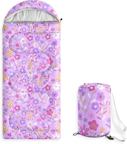 Wake In Cloud - Kids Sleeping Bag for Boys Toddlers, Camping in Warm Cold Weather, Backpacking Lightweight Compact Outdoor Liner for 3 Seasons, e Stars Rockets Galaxy