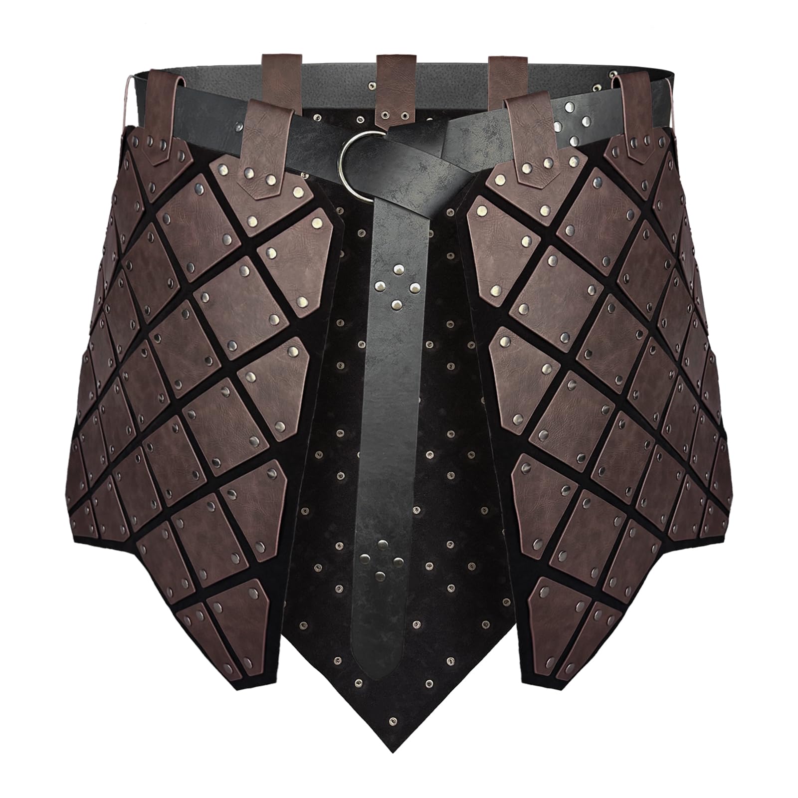 HiiFeuer Medieval Faux Leather 3PCs Waist Armor with Belt, Middle Ages Cosplay Thigh Armor, Mercenary&Knights Skirt Armor (Dark Brown A)