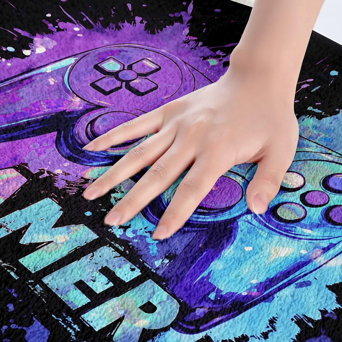 Castle Fairy Game Console Bathroom Rugs,Tie Dye Gaming Non Slip Bath Mats,Video Games Machine Washable Carpet for Bathroom Black Purple Blue Soft and Absorbent Bath Mat,16"x24" image 2
