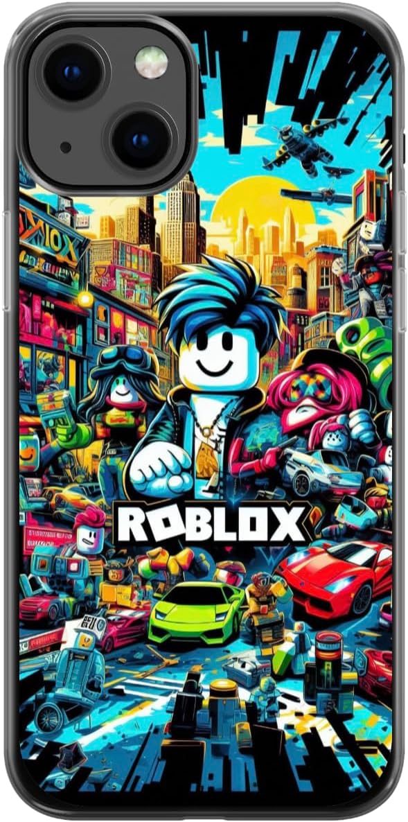 iphone 13 – EZB Coque de téléphone compatible avec iPhone Ro-blox Thème de jeu amusant | Bords flexibles absorbant les chocs Coque de téléphone colorée unique Pop Art | Thème Ro-blox (iPhone 13) Noir