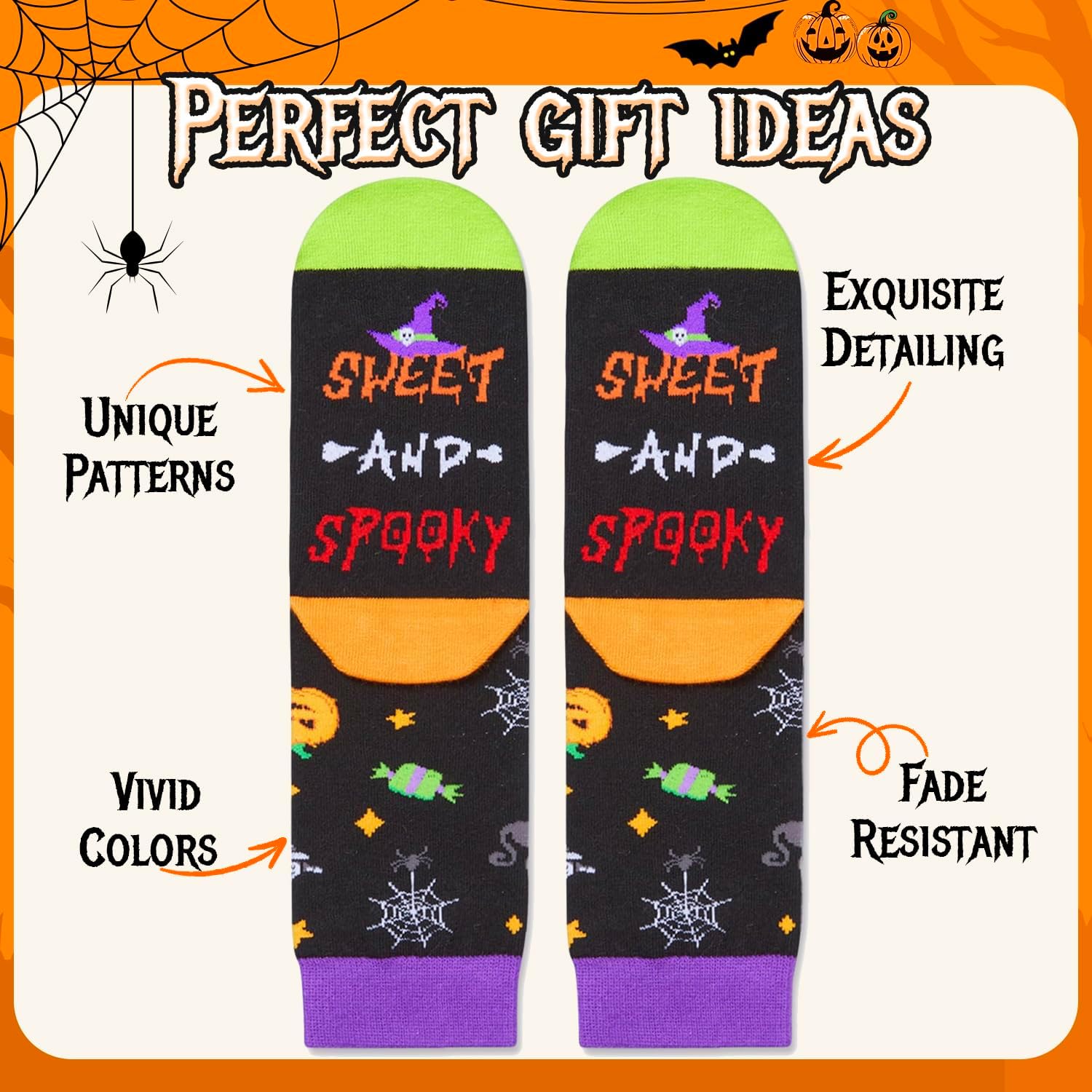 HAPPYPOP Halloween Horror Dino Ghost Socks - Spooky Witchy Pumpkin Gifts Kids Teens Adults - Image 5