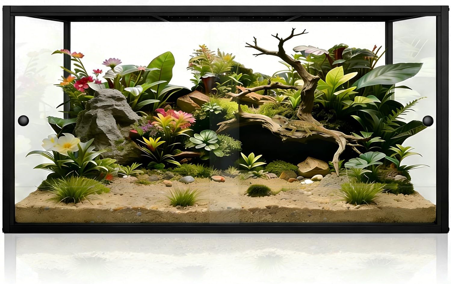 120-Gallon Reptile Enclosure, 48” x 24” x 24” Reptile Habitat Tank, Bearded Dragon Enclosure with Sliding Front Door, Top Screen Ventilation, Panoramic Viewing, Easy Installation
