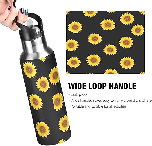 Miniatura 4 de Stainless Steel Vacuum Insulated Water Bottle 32 Oz, BPA-Free Sports Water Bottle for Gym Outdoor Travel School, Yellow Sunflowers Black