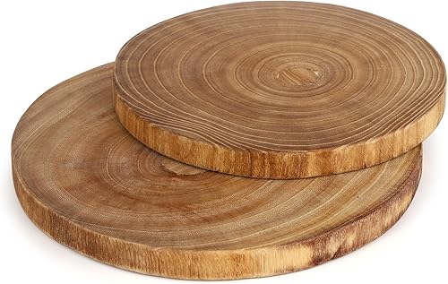Nicunom Paquete de 2 tablas de servir grandes de losa de madera, tabla de cortar redonda de madera de 9"-10"/11"-12", rebanadas de madera para disponible en Yaxa Guatemala