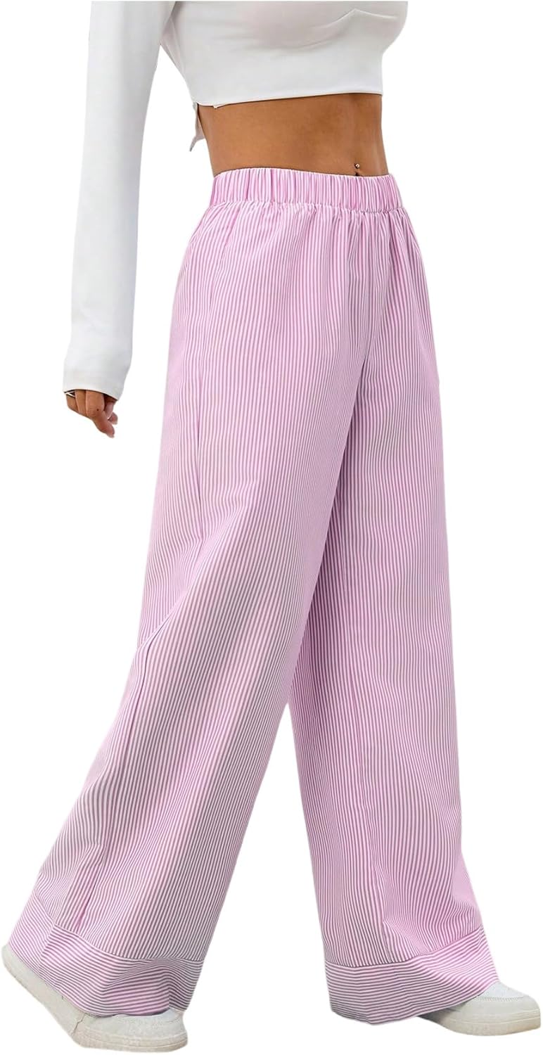SweatyRocks Women's Y2K Striped Wide Leg Lounge Pants Casual High Waist Trousers Pinstripe Pants Trendy 2025 - Image 4
