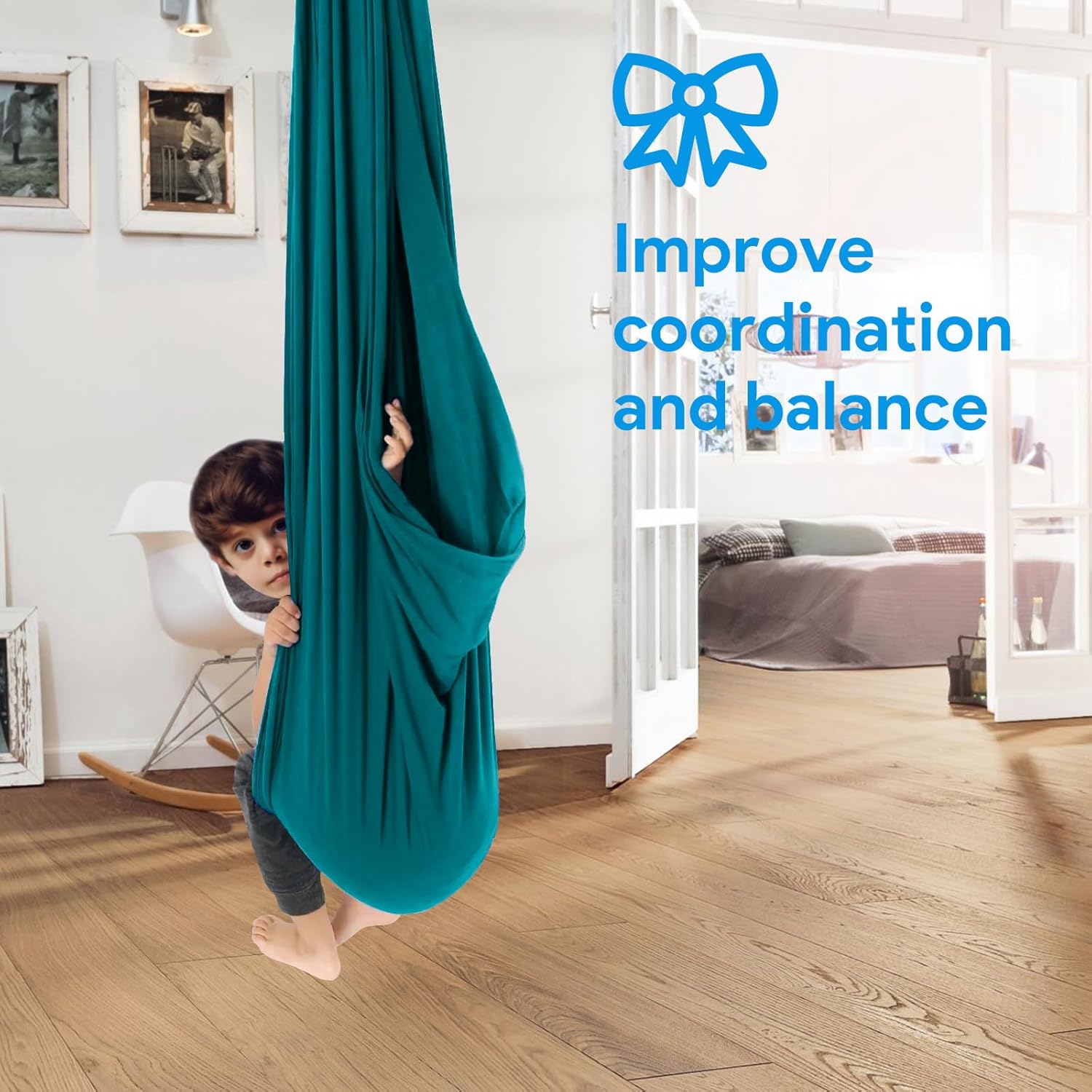 Satisure Sensory Swing, Therapy Swing for Kids & Adults, Cuddle Swing Indoor Outdoor, Swing Hammock for Child with Disorders, Autism, ADHD, Anxiety, Pod Swing Chair - 110" x 59"