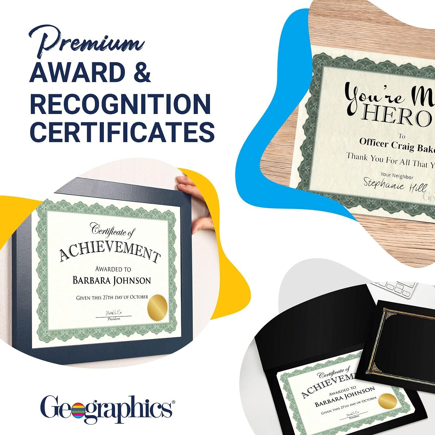 Geographics Recycled Blank Parchment Certificate Paper, 8.5 x 11, Optima Green with Gold Foil, Pack of 100 - Certificate Paper for Printing - Ideal for Printers