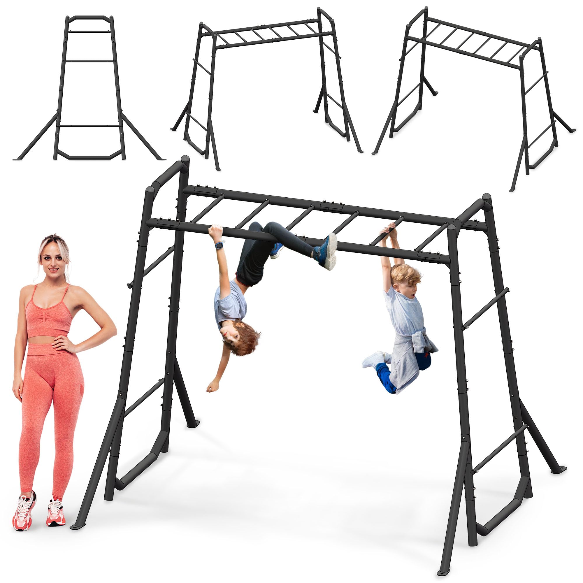 HyperMotion Scala da Ginnastica da Esterno in Metallo per Bambini e Adulti; Struttura Robusta con Ancoraggio al Suolo; Portata Fino a 200 kg; Resistente alle Intemperie; Finitura Nera per Giardino
